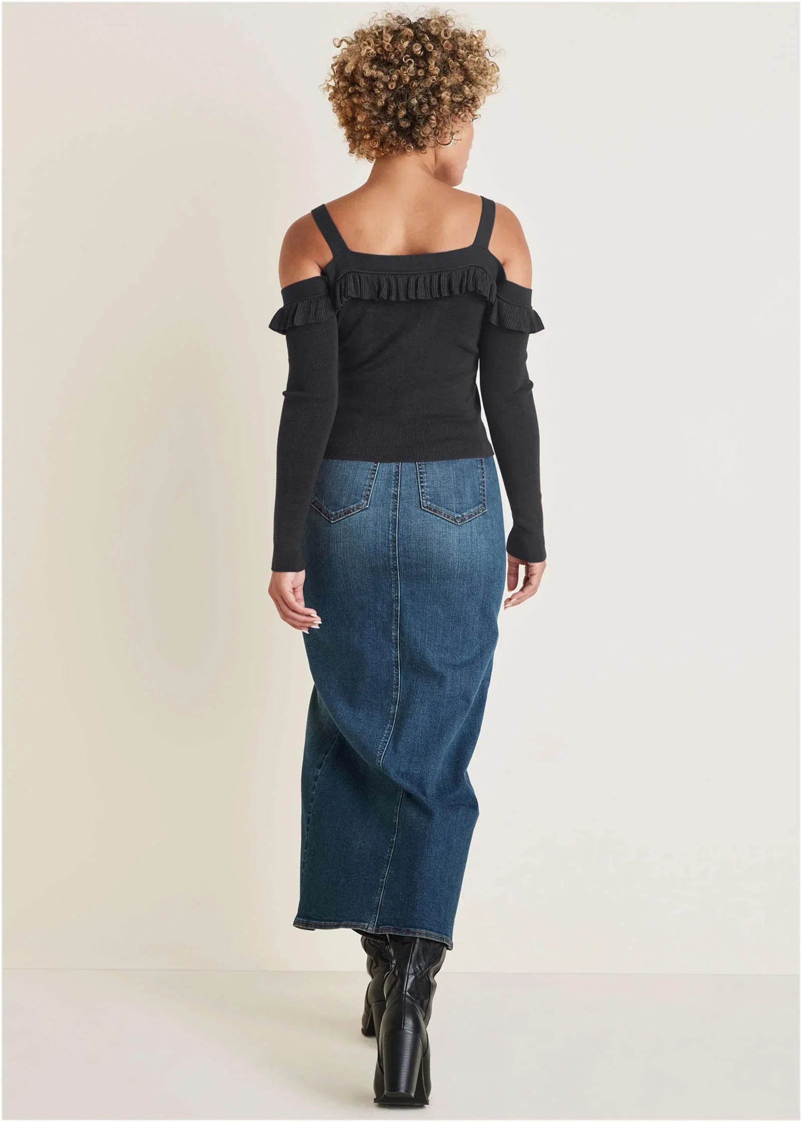 Cold Shoulder Ruffle Top Jet Black