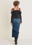 Cold Shoulder Ruffle Top Jet Black
