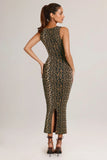 Modal Square Neck Bodycon Midi Dress in Leopard Print