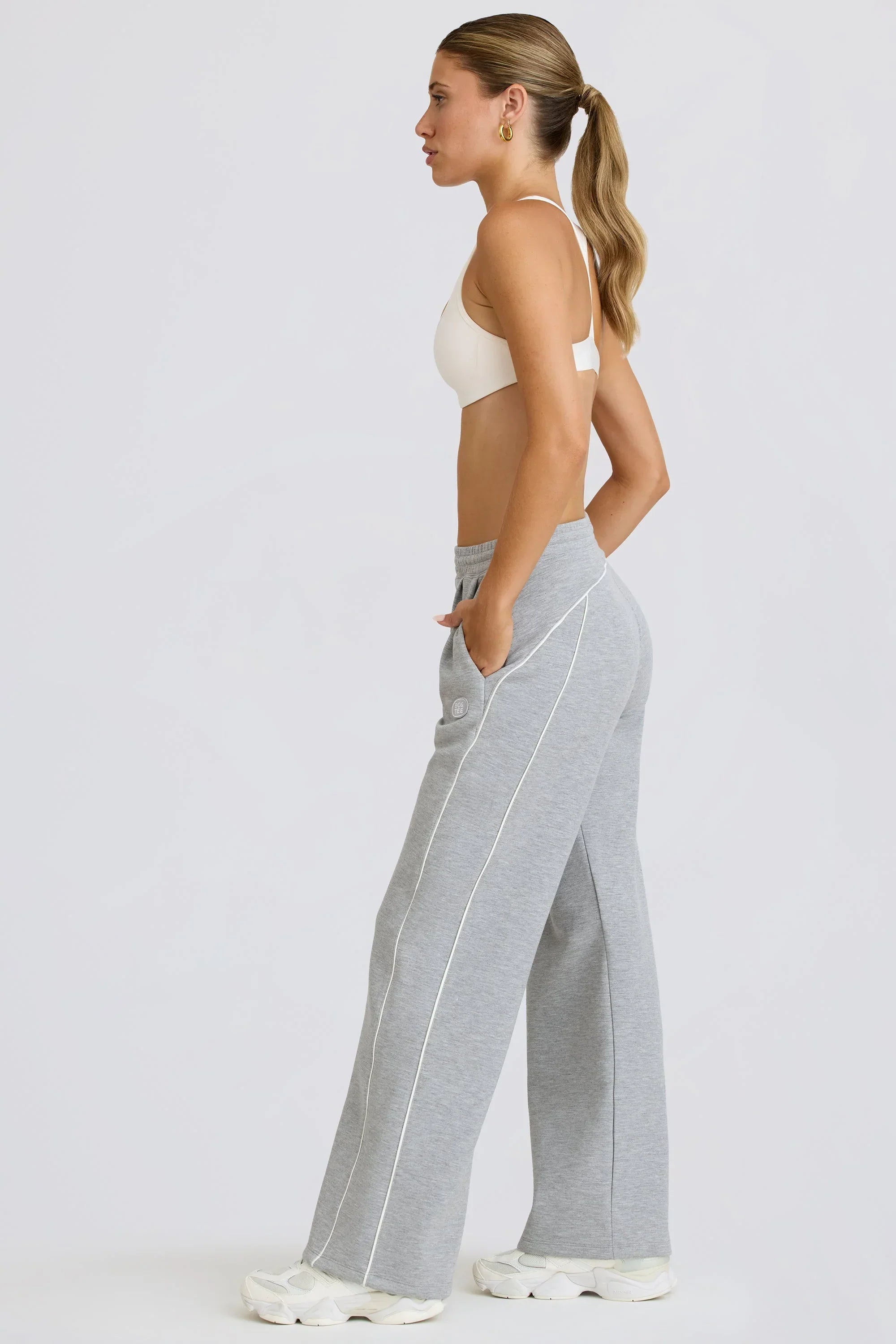 Mid Rise Straight Leg Joggers in Grey Marl