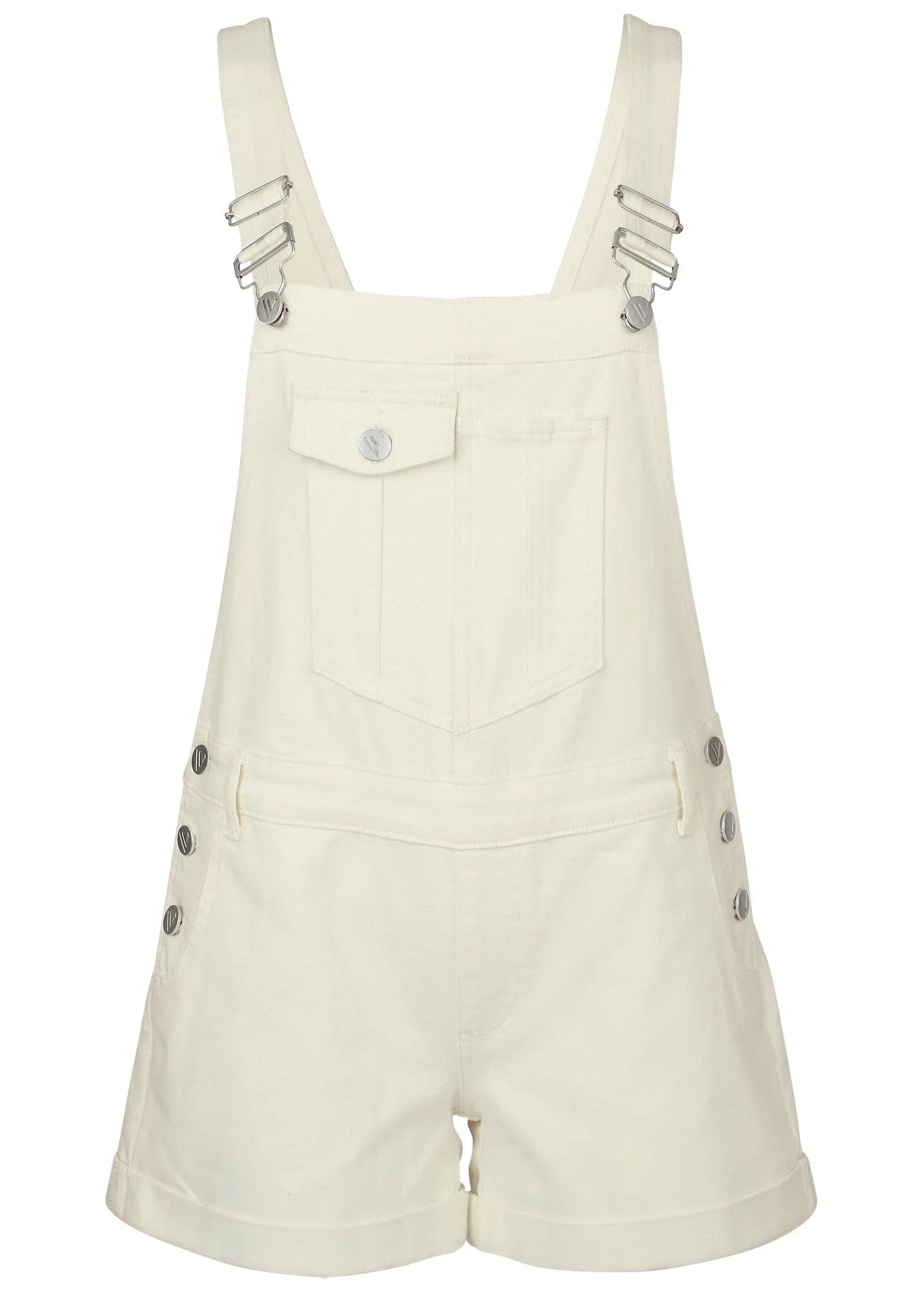 V Back Denim Overalls White Denim