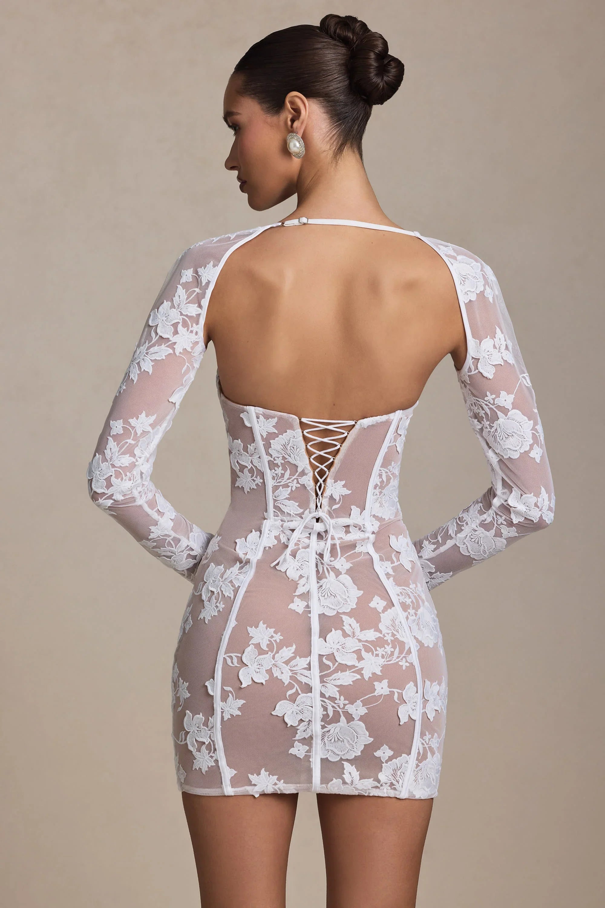 Lace Detail Corset Mini Dress in White