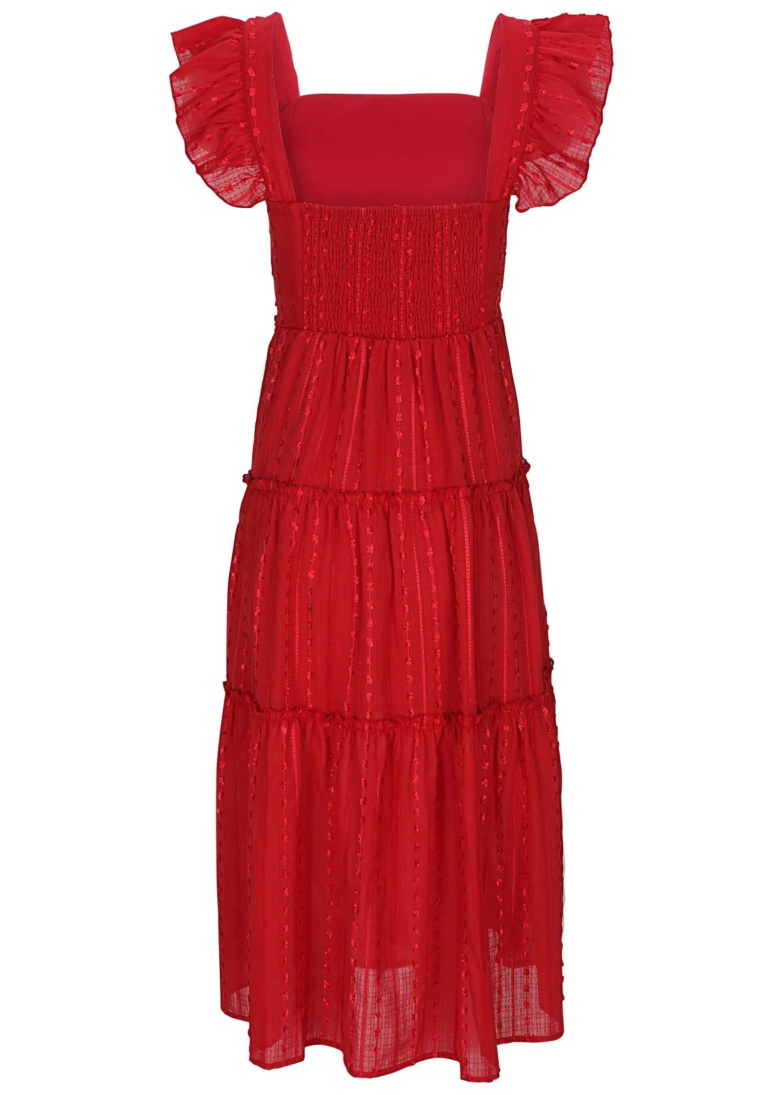 Textured Ruffle Maxi Dress Red