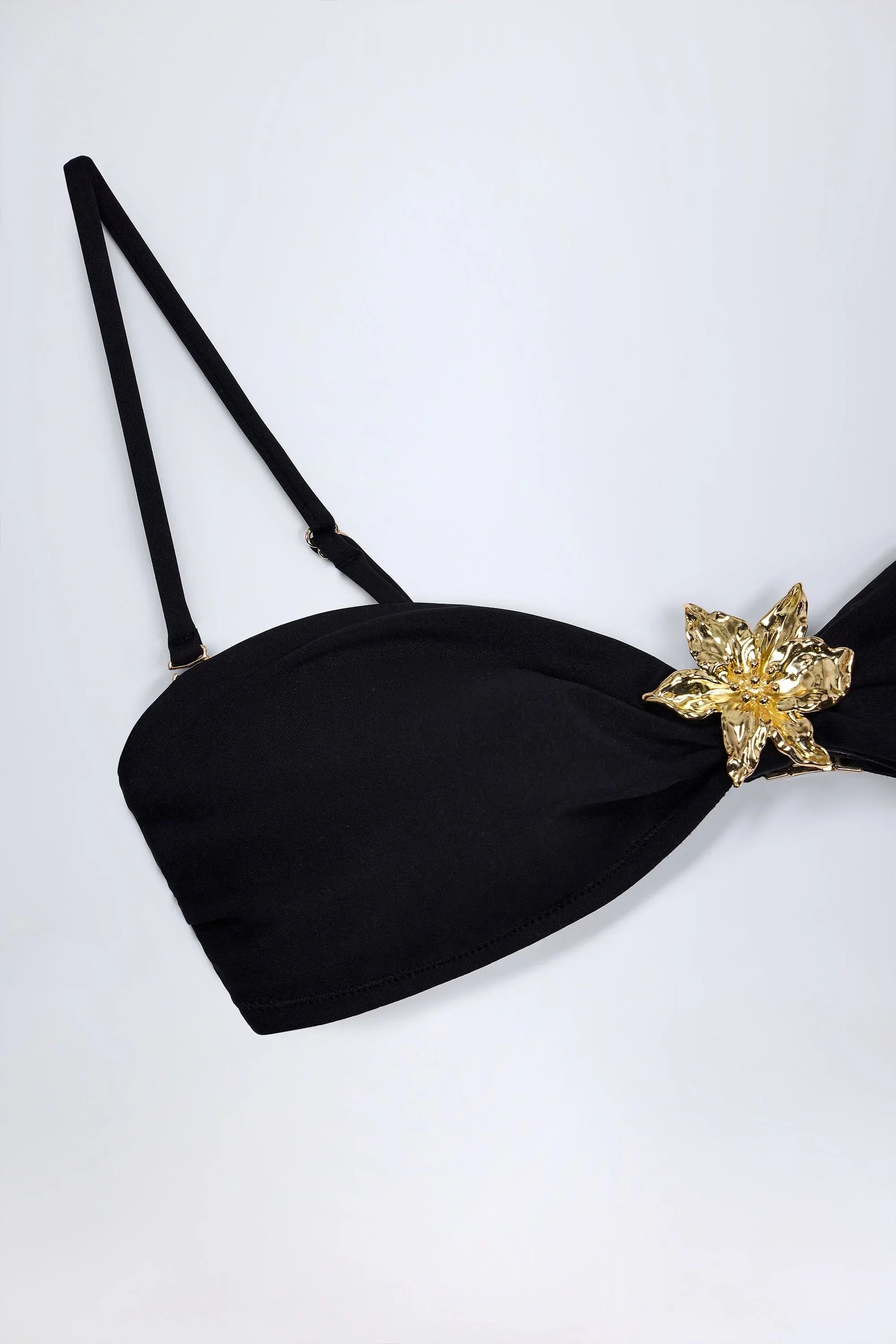 Hardware Detail Halterneck Bikini Top in Black