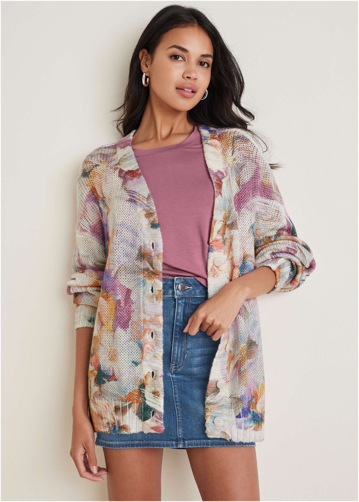 Light Weight Cardigan Digital Wildflowers