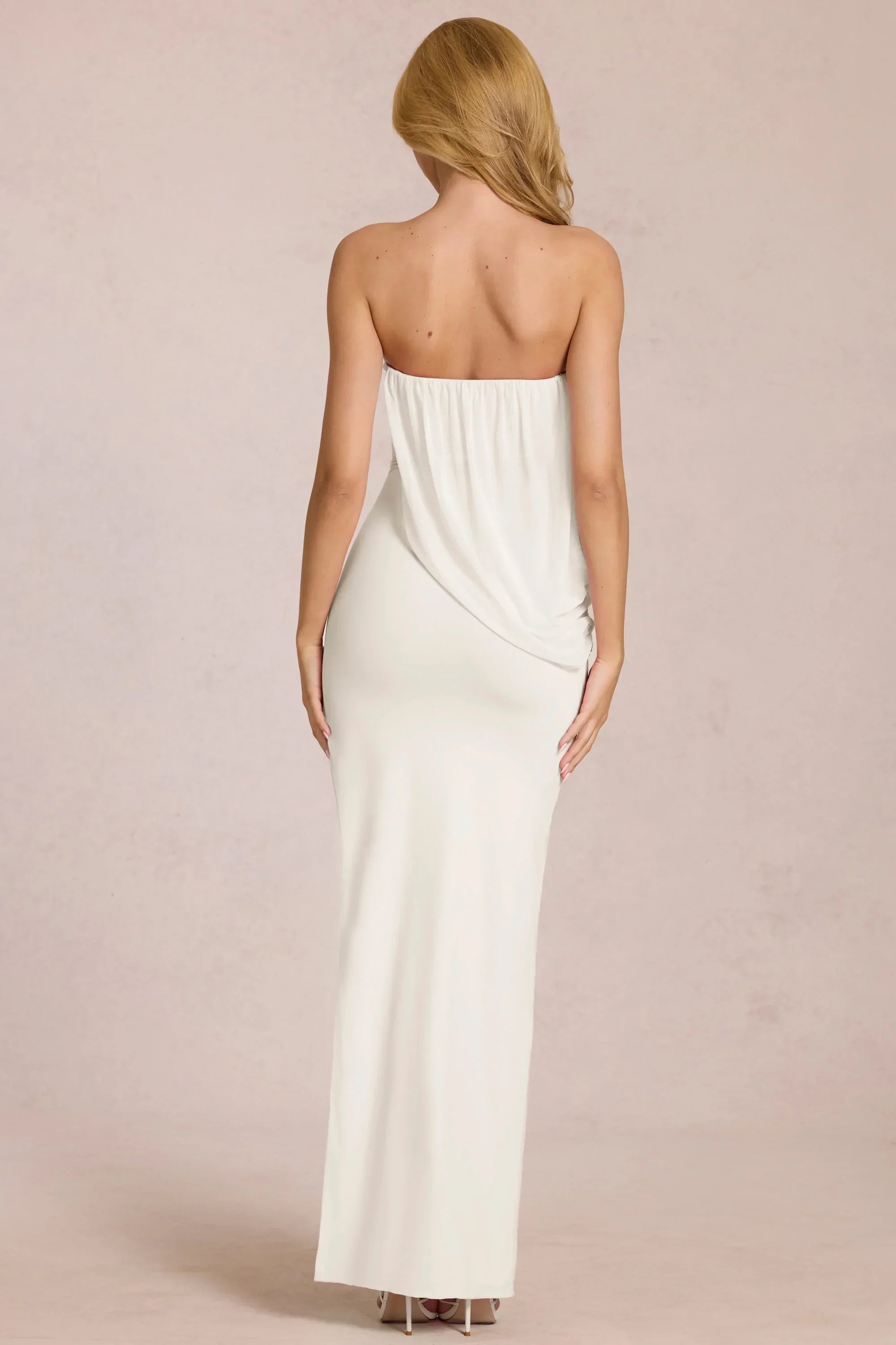 Bandeau Draped Maxi Dress in Pearl