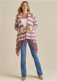 Stripe Fringe Cardigan Beige Multi