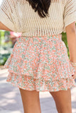 Pretty Moment Orange Multi Floral Print Tiered Mini Skort SALE