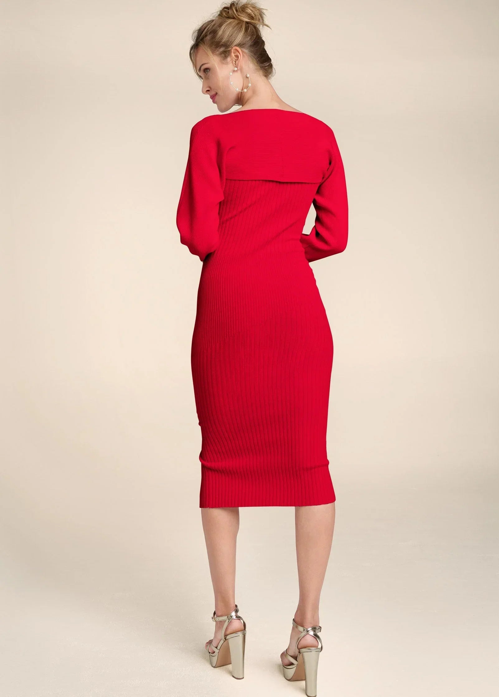 Sweater Dress With Shrug Red