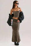 Modal Mid Rise Fishtail Maxi Skirt in Leopard Print