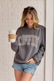 Coffee Leopard Print Dark Grey Graphic Sweatshirt