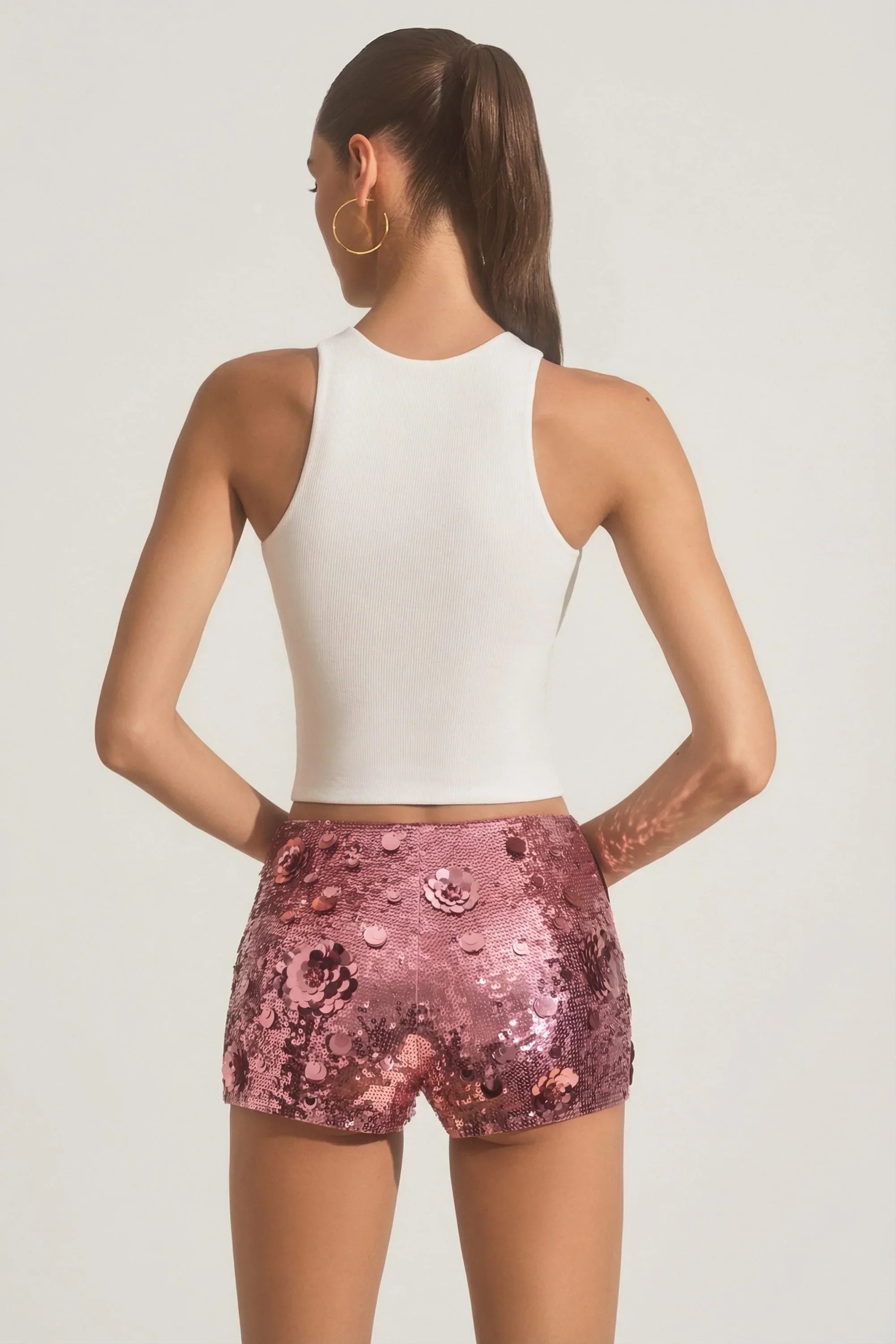 Sequin Embellished Mini Shorts in Pink
