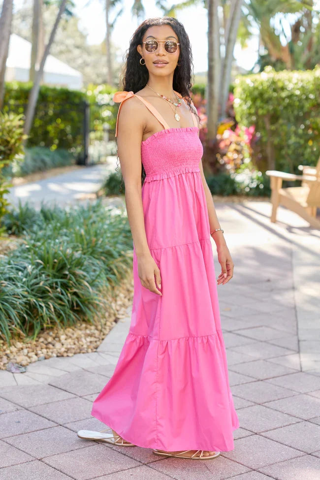 Season Of Bliss Pink Smocked Bust Maxi Dress