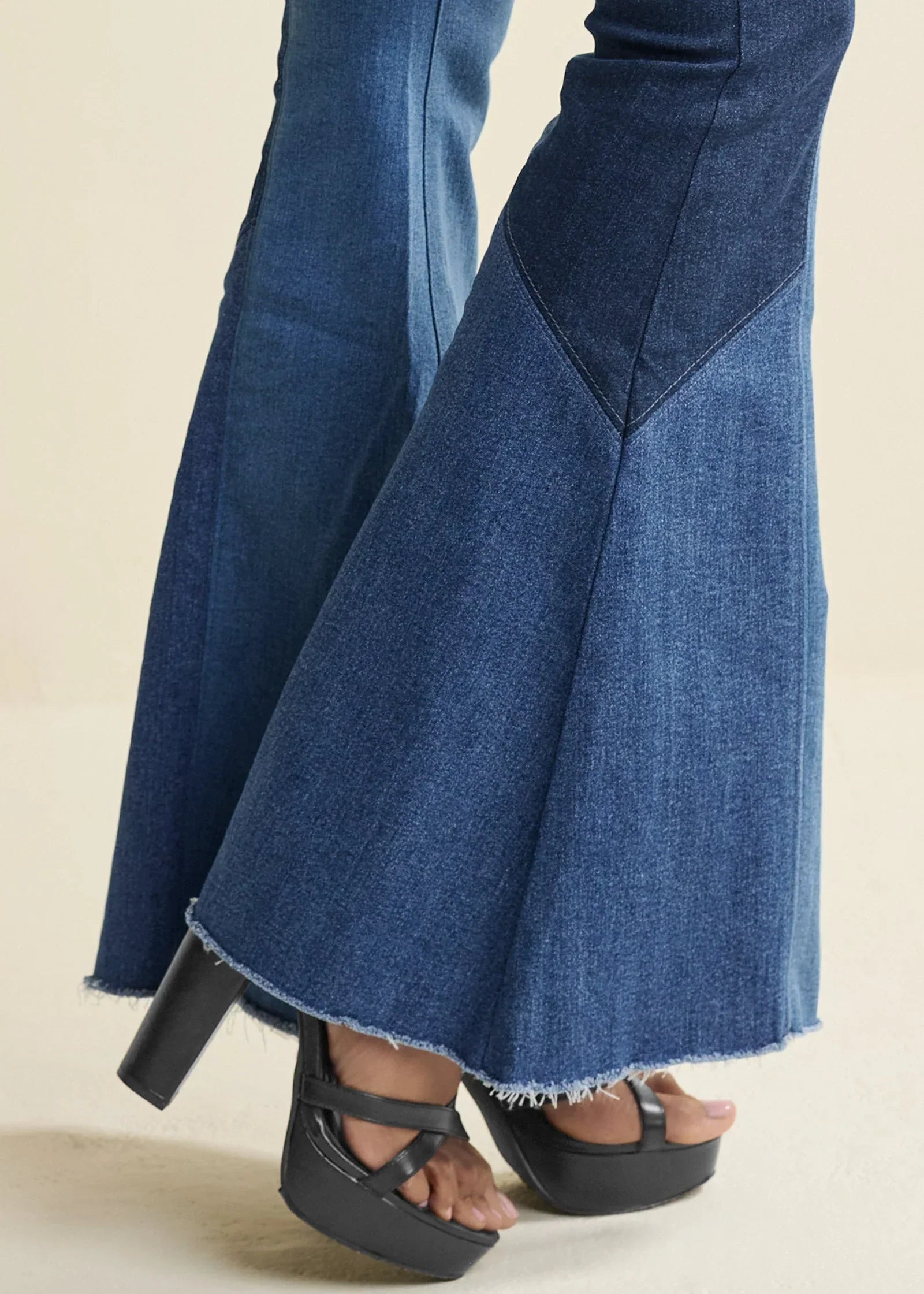 Color Block Flare Jeans Denim Multi