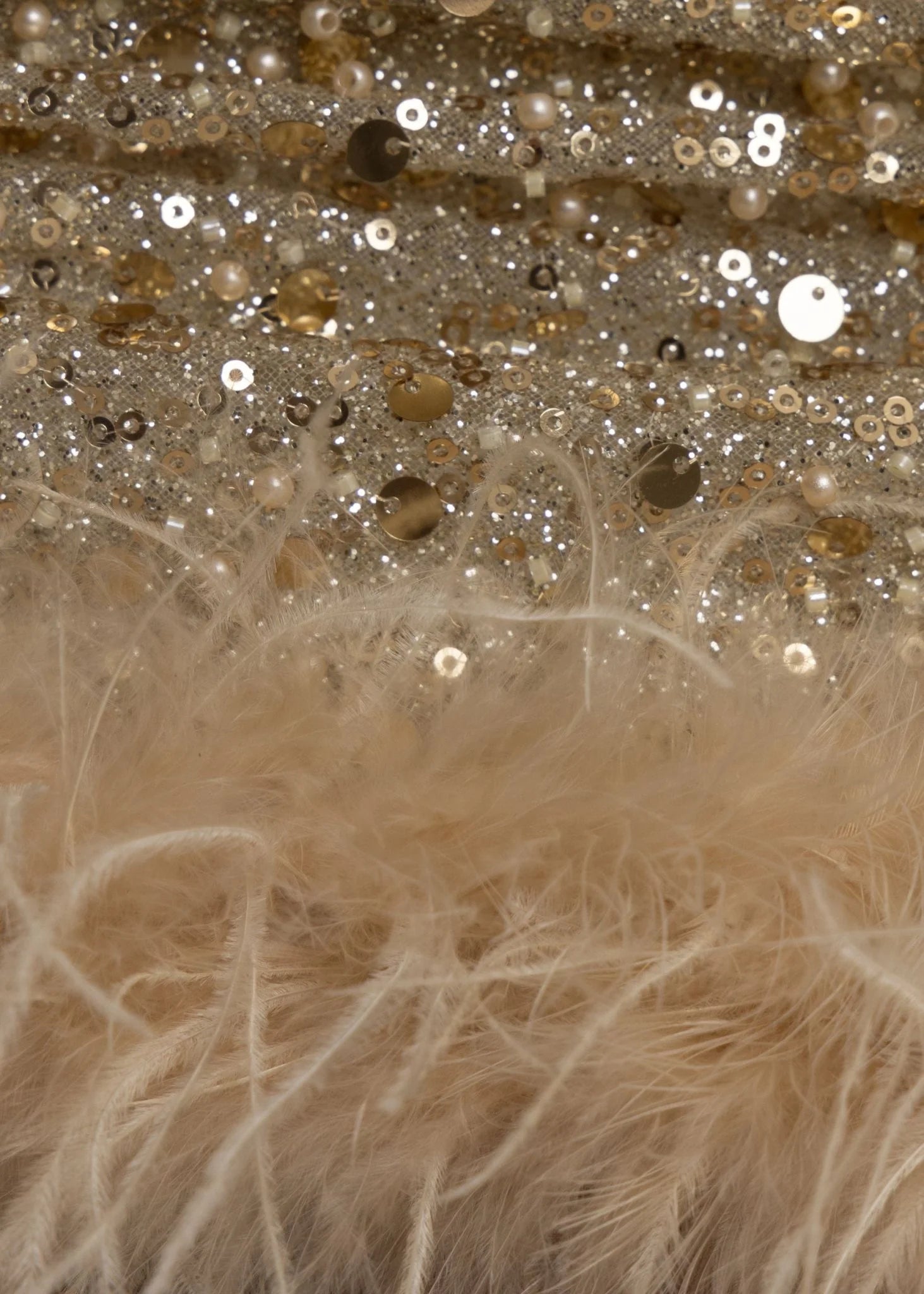 Sweeter Nights Embellished Feather Mini Dress Gold