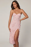 Lace Up Corset Midaxi Dress with Split in Soft Pink