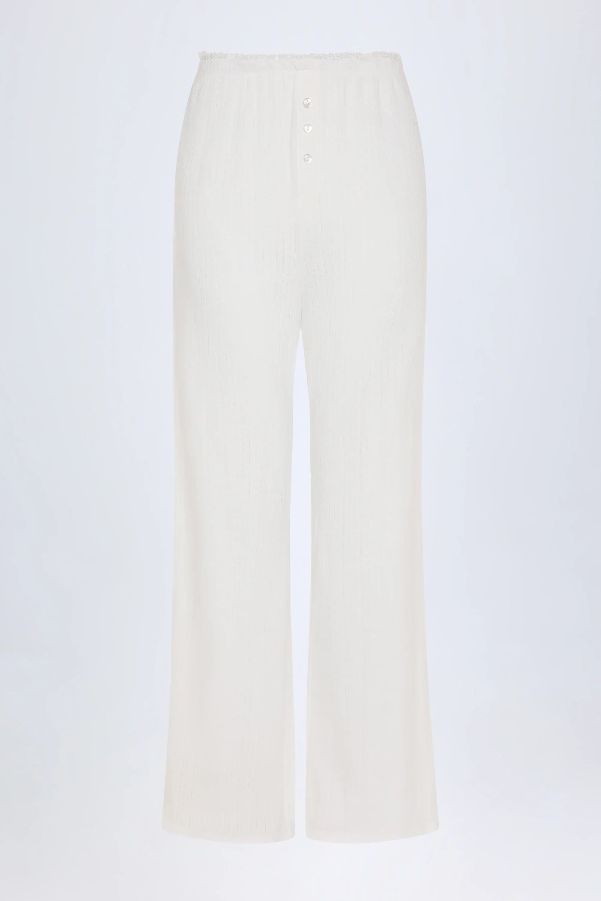 Pointelle Mid Rise Straight Leg Trousers in White