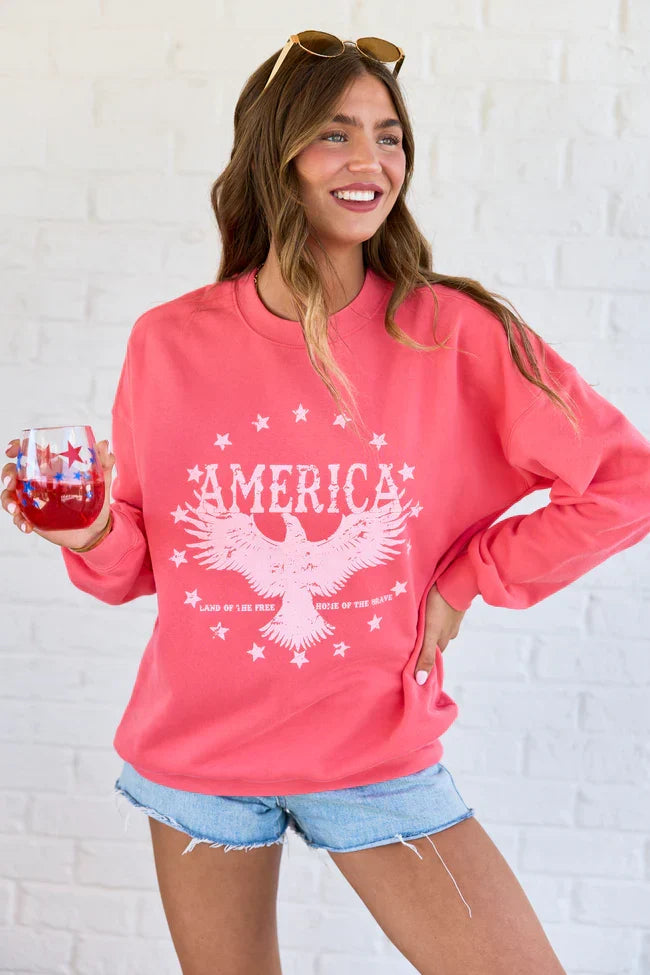 America Eagle Light Red Graphic Sweatshirt