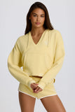 Cotton Jersey V Neck Hoodie in Lemon