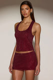 Embellished Jersey Scoop Neck Racerback Top in Burgundy