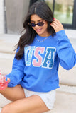 USA Lace Print Heather Blue Graphic Sweatshirt