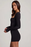Soft Jersey Sweetheart Long Sleeve Mini Playsuit in Black
