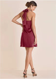 Halter Mini Dress Dark Red