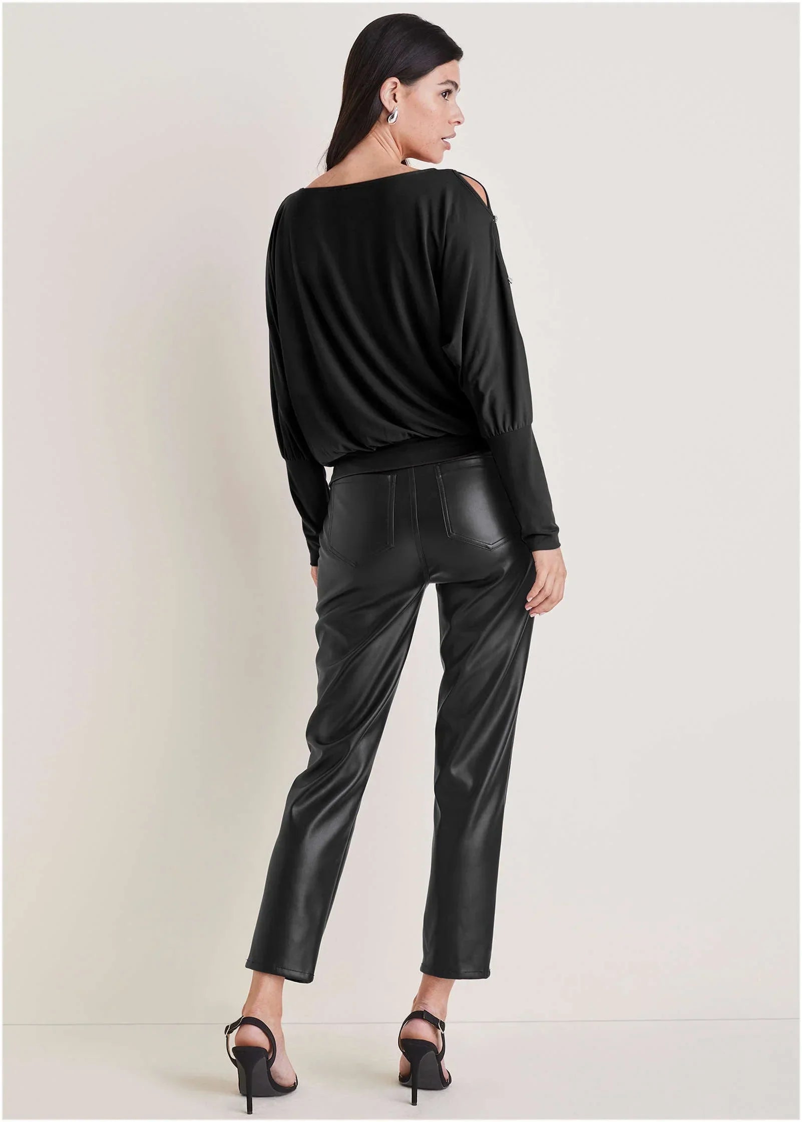 Bling Cold Shoulder Blouse Jet Black
