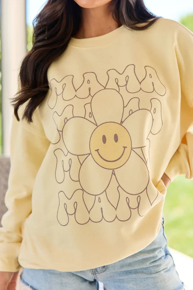 Retro Mama Daisy Yellow Graphic Sweatshirt
