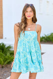 Change My Tune Blue Floral Square Neck Solid Romper Dress