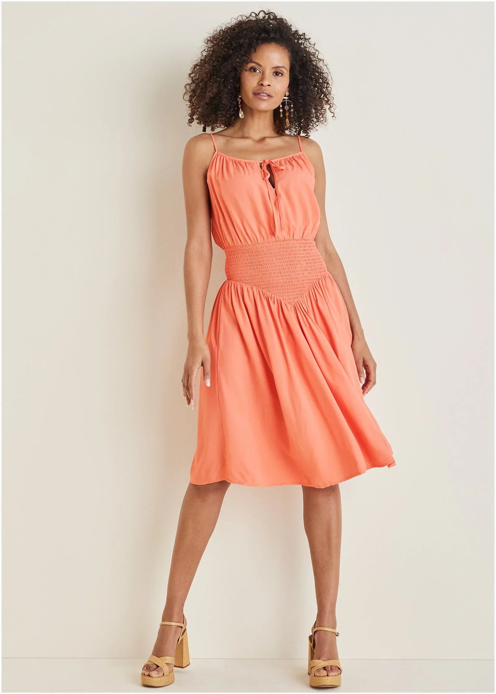 Smocked Midi Dress Burnt Coral