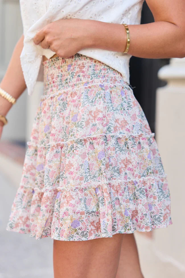Through The Garden Ivory Multi Floral Skort