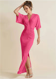 Drape Sleeve Maxi Dress Hot Pink