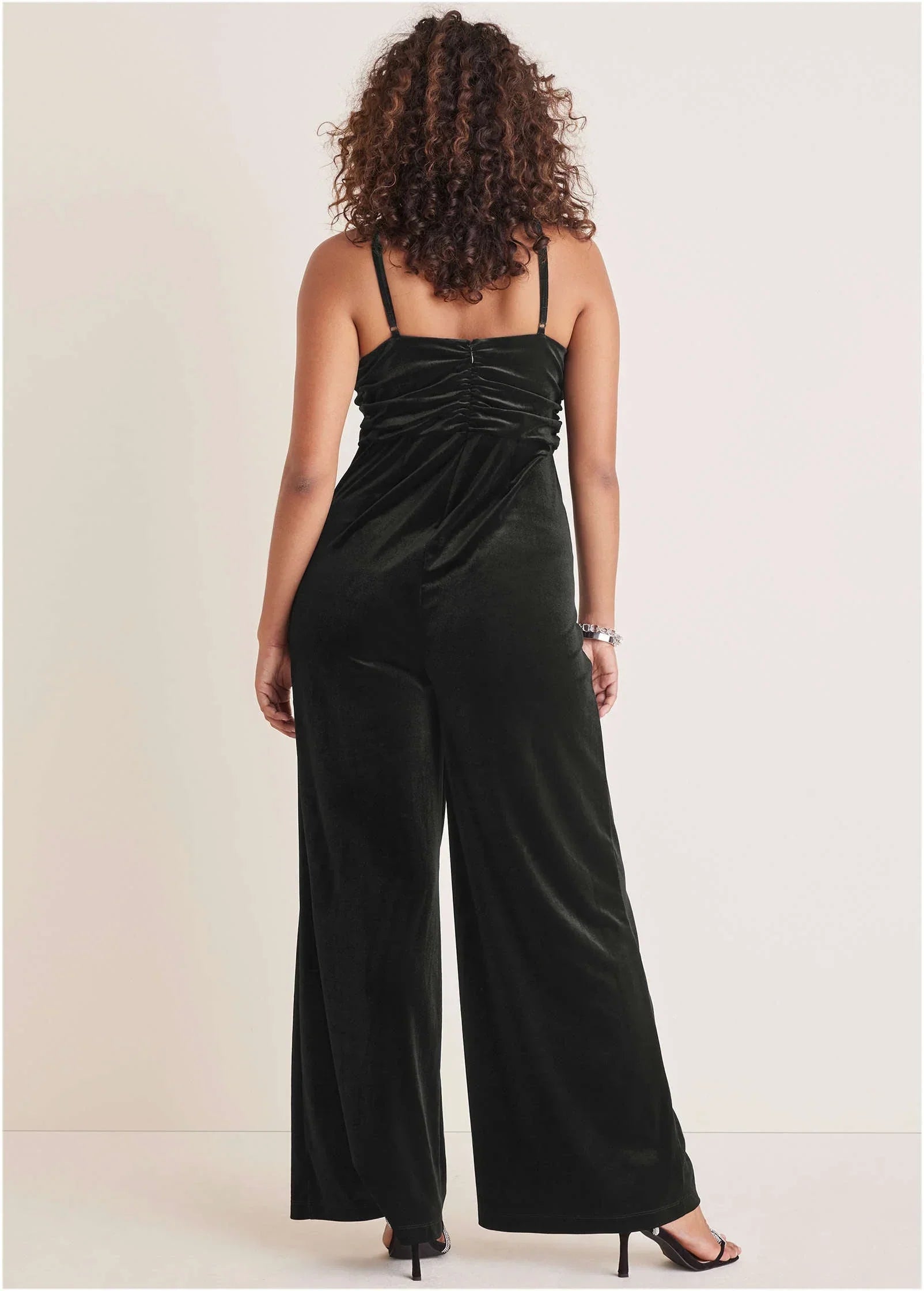 Stretch Velvet Halter Jumpsuit Black