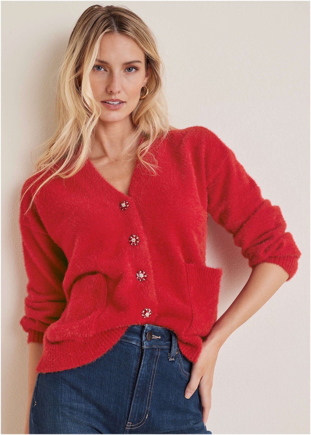 Button Down Cardigan Haute Red