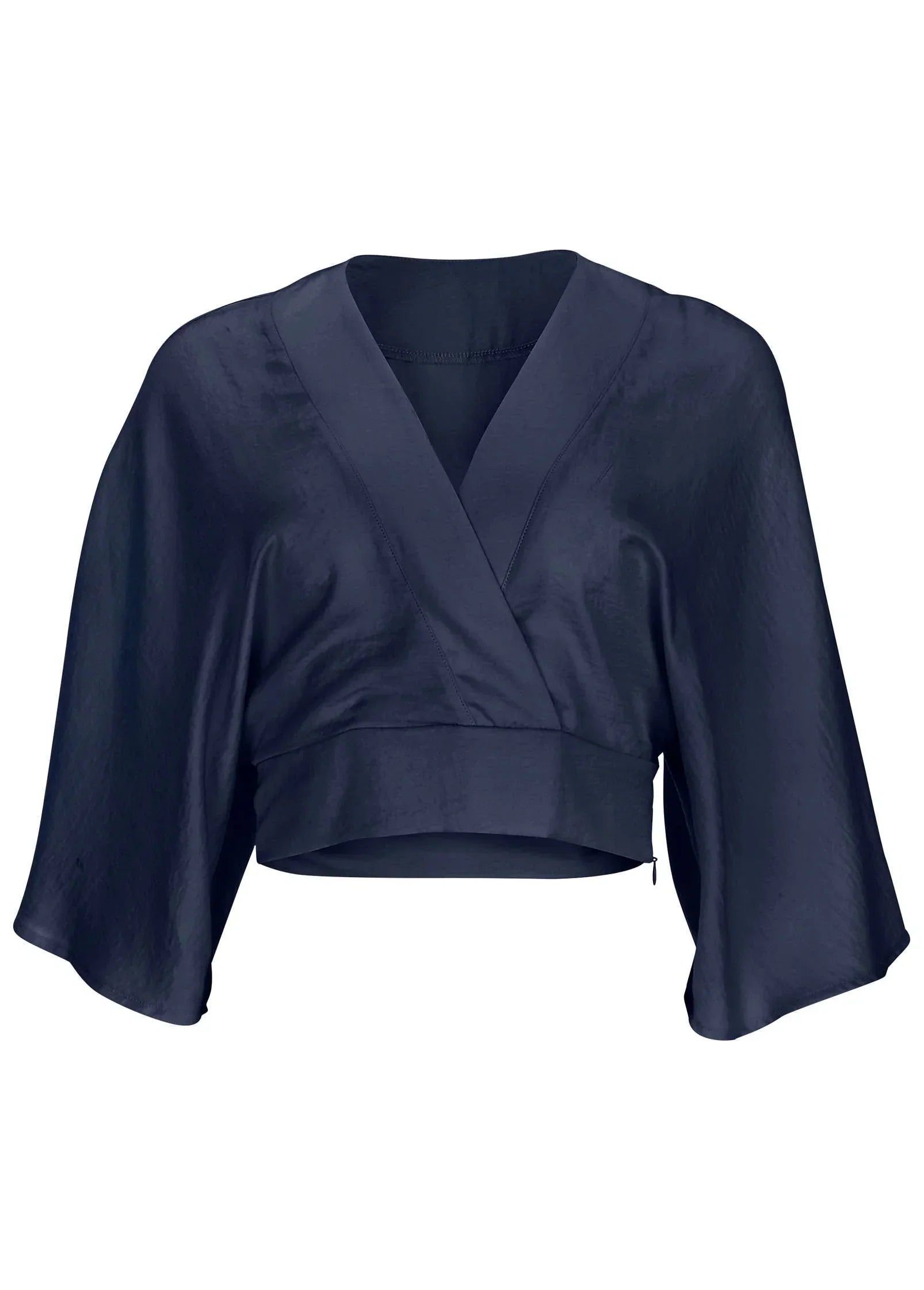 Kimono Sleeve Faux Wrap Top Navy