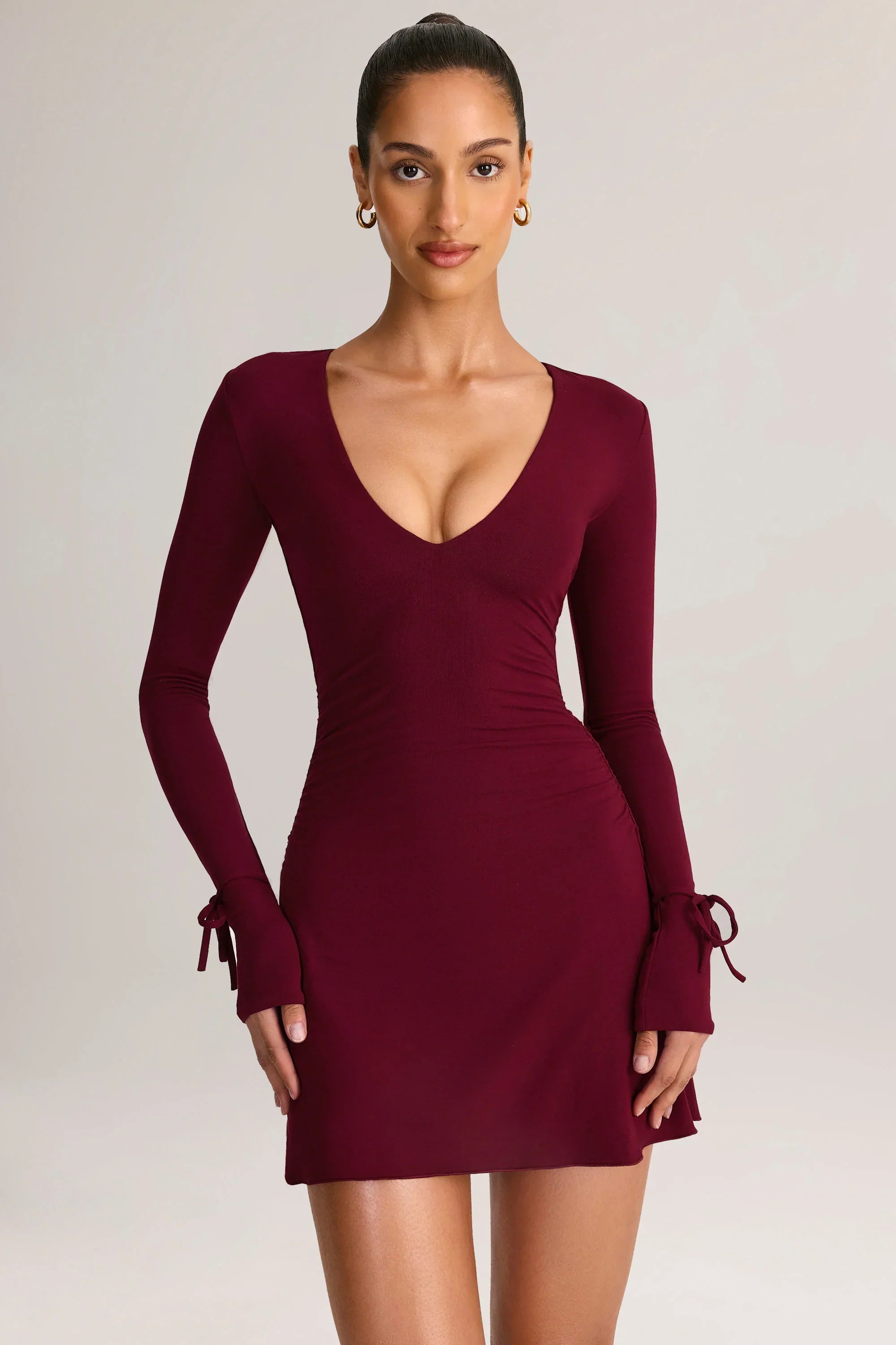 Modal Long Sleeve Mini Dress in Wine