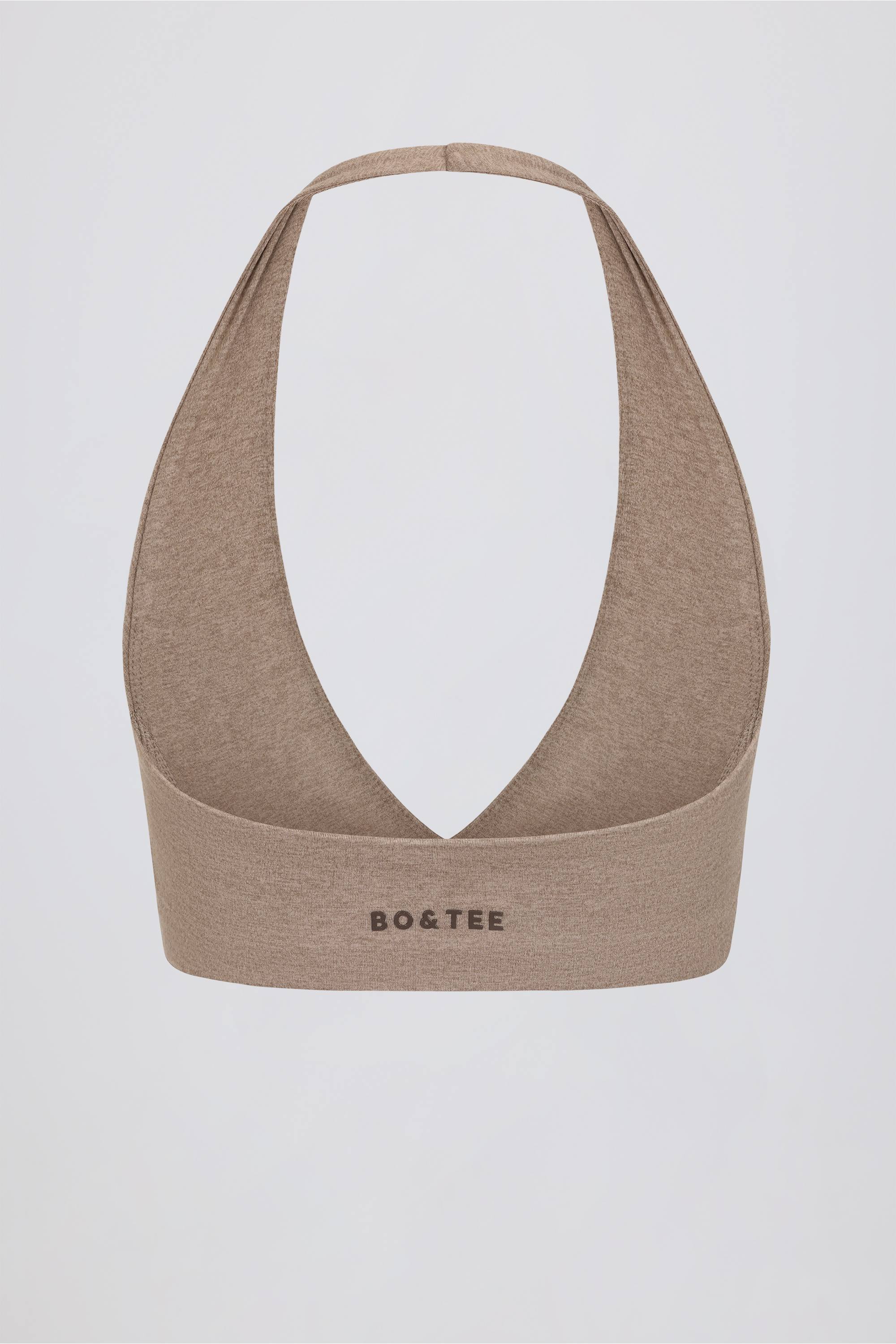 Brushed Jersey V Neck Sports Bra in Mocha Marl