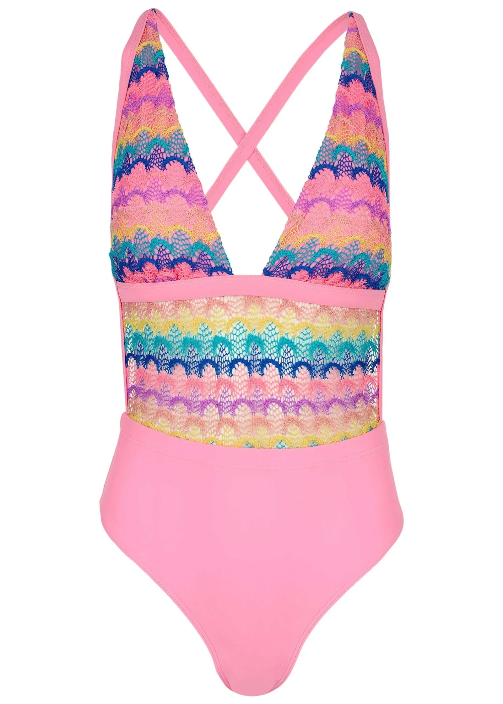 Crochet Open Back One Piece Pink Multi