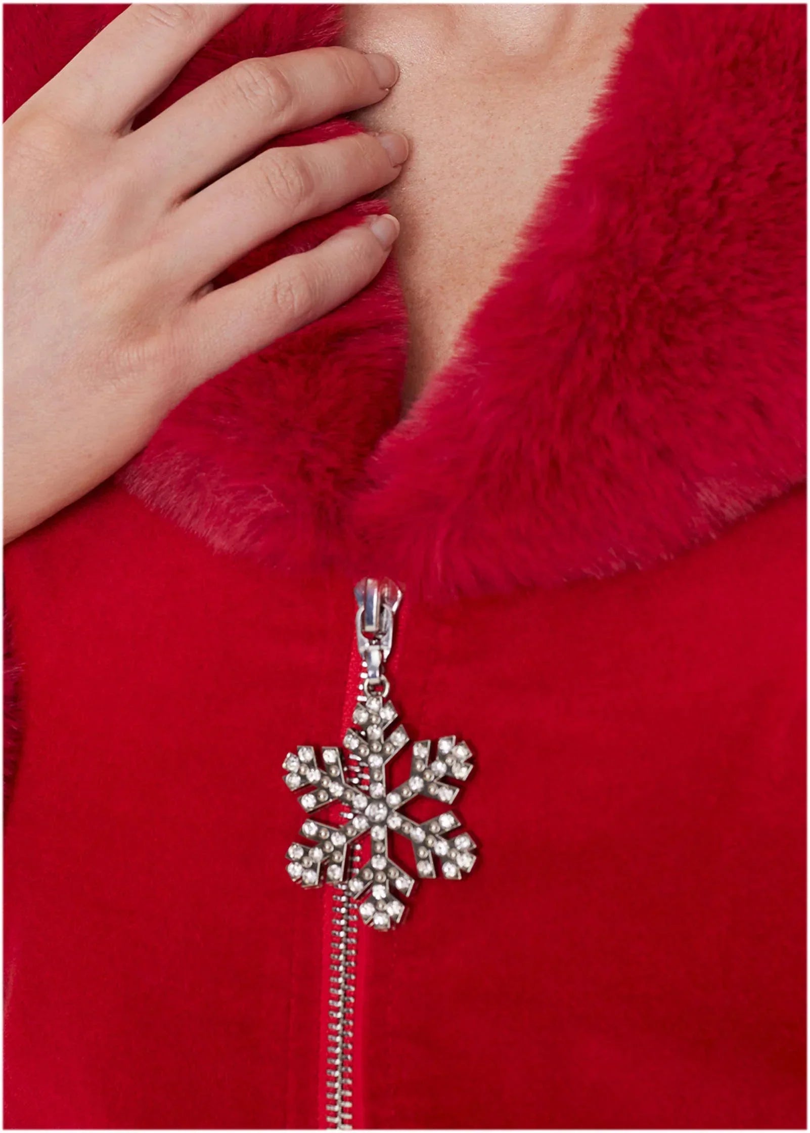 Faux Fur Trim Velvet Coat Haute Red