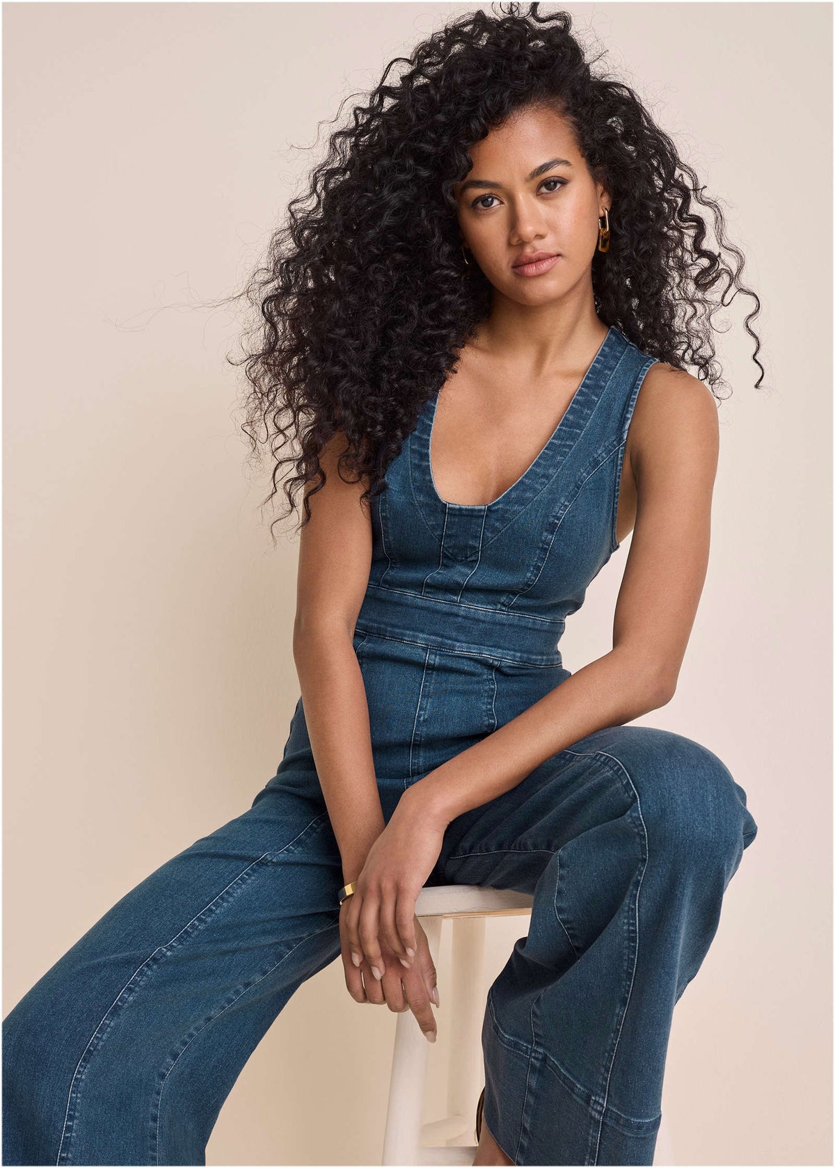 Stretch Denim Jumpsuit Medium Wash