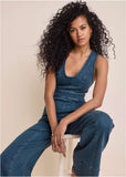 Stretch Denim Jumpsuit Medium Wash
