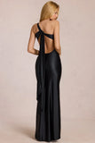 Asymmetric Tie Back Gown in Black