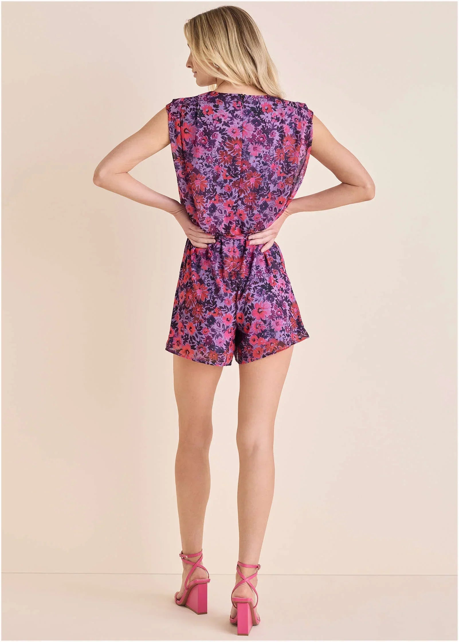 Sleeveless Romper Ditsy Pink Purple