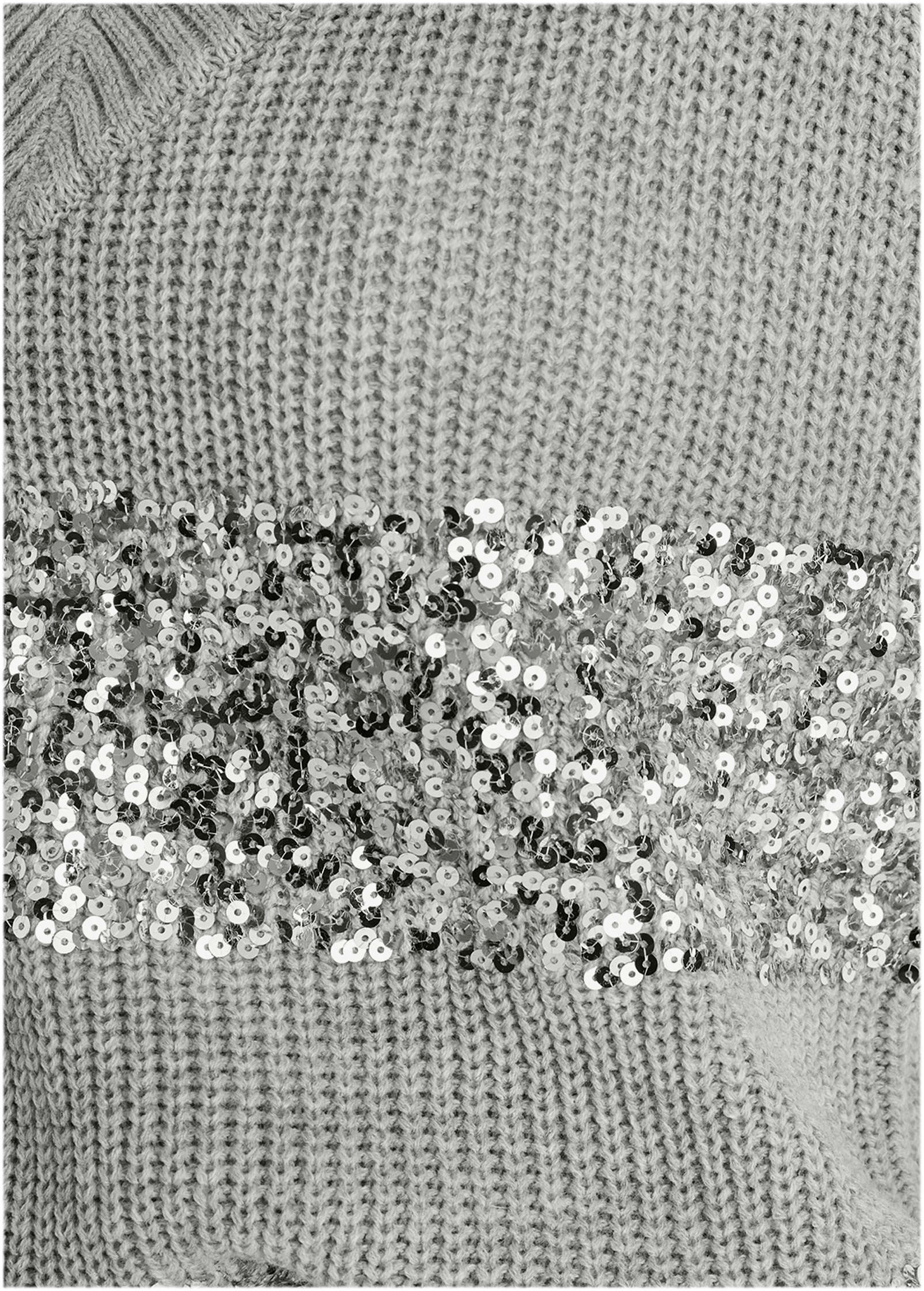 Sequin V Neck Sweater Light Heather Grey