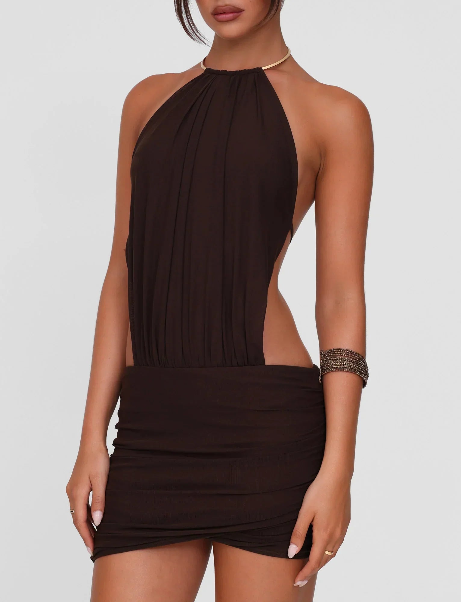 EVANNA MINI DRESS BROWN CHOCOLATE
