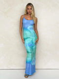 ARDON MAXI DRESS BLUE MACRO FLORAL BLUE HIBISCUS