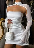 Sweetest Sin Satin Mini Dress with Detachable Sleeves White