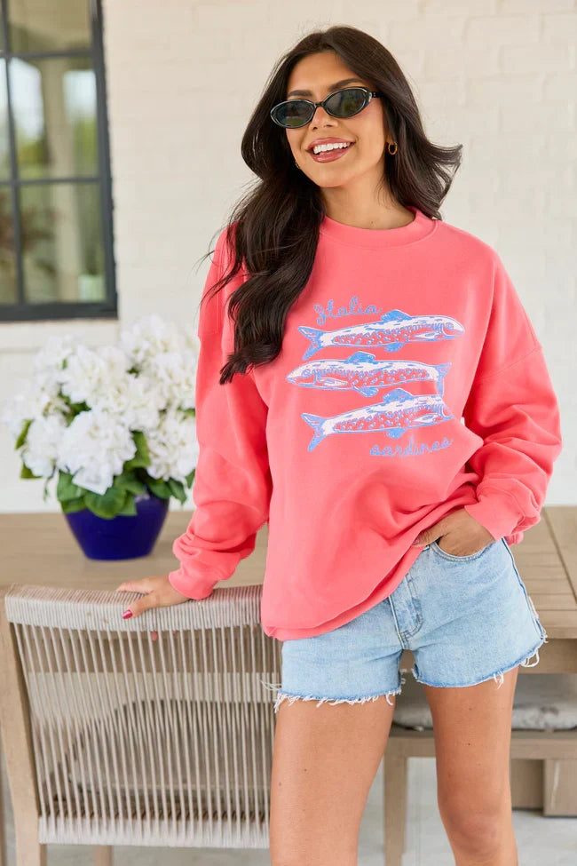 Italia Sardines Light Red Graphic Sweatshirt