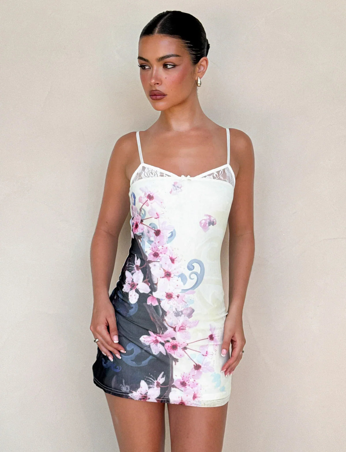 COLSON MESH MINI DRESS MULTI FLORAL CHERRY BLOSSOM